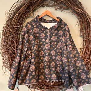 ALREADY SOLD 2/28 Natural Life Quarter zip pullover grey floral size S/M